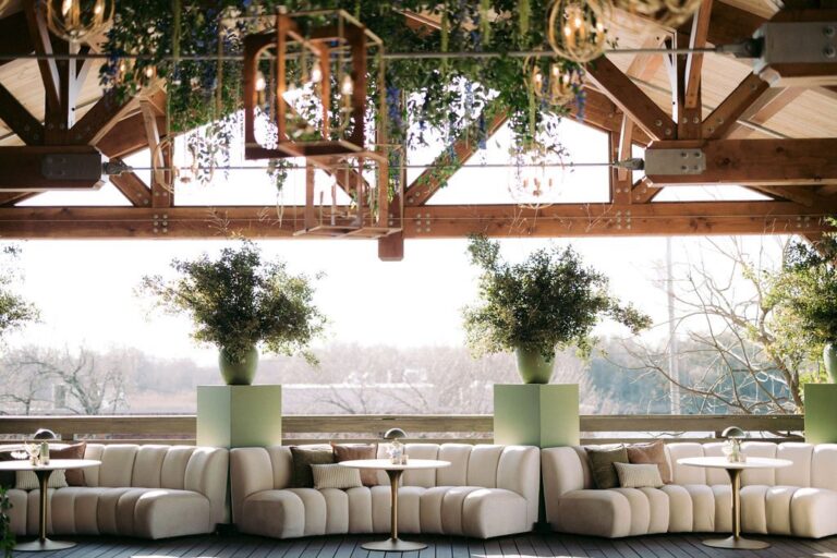 Rooftop lounge seating under the pavilion at 128 South