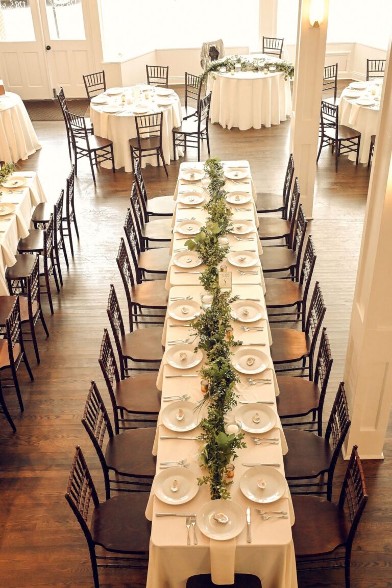 Long banquet table set for dinner at 128 South