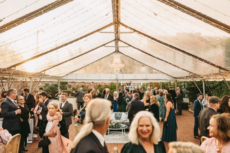 Reception under a clear tent at Bakery 105