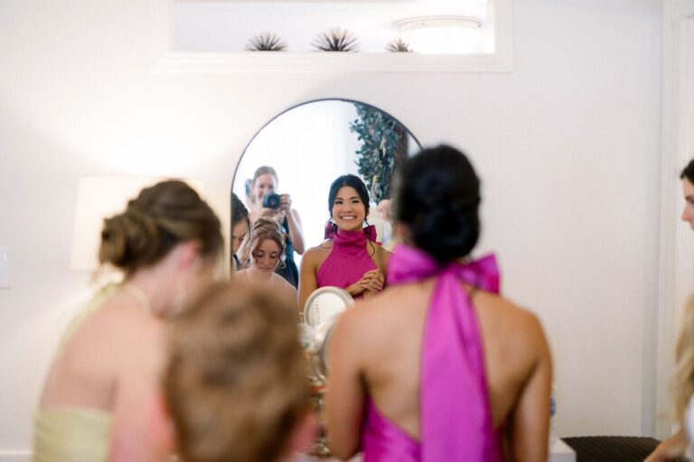 Bridesmaids getting ready at The Cottage mirror
