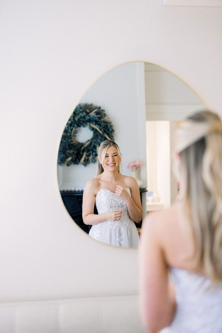 Bride at the mirror in The Cottage