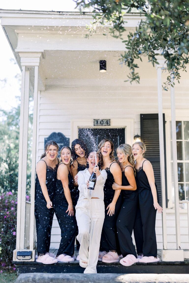 Bridal party on The Cottage porch steps