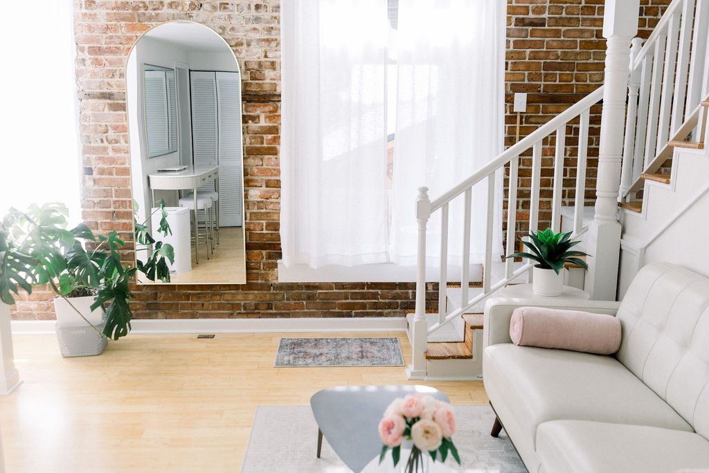 Living area and staircase in The Loft